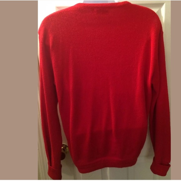 Vintage LACOSTE Red Izod VNeck Sweater Knit Gold Preppy Pullover Holiday Work - Picture 7 of 8